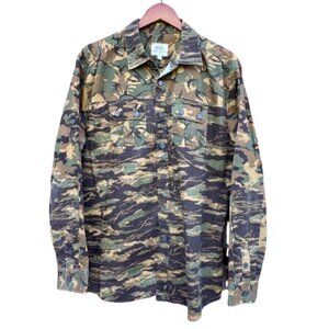 Ecko Unltd Button Up Shirt Mens Large Green Camo Pockets Gorpcore